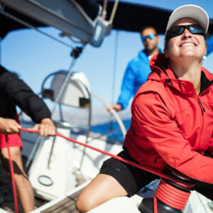 Three people boating